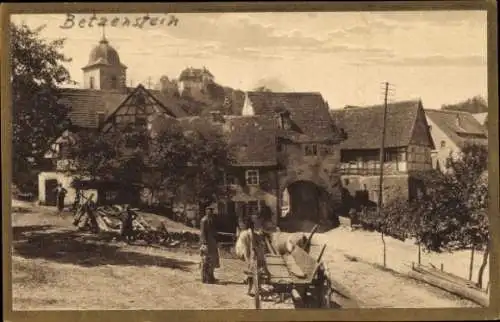 Ak Betzenstein in Oberfranken, Teilansicht, Fachwerkhäuser, Fuhrwerk