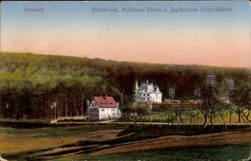 Ak Rohrbrunn Weibersbrunn im Spessart, Jagdschloss Rohrbrunn, Schloss Luitpoldshöhe, Forsthaus Diana