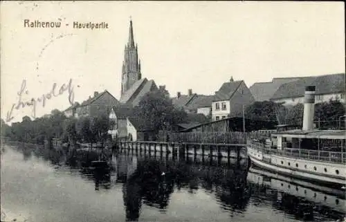 Ak Rathenow im Havelland, Teilansicht, Schiff, Kirche