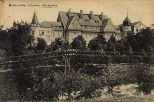 Ak Woltersdorf bei Berlin, Woltersdorfer Schleuse, Teilansicht vom Sanatorium