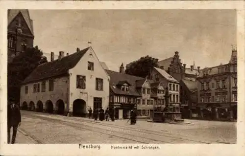 Ak Flensburg in Schleswig Holstein, Nordermarkt, Schangen, Brunnen