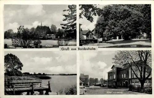 Ak Bordesholm in Holstein, Alte Haldkrug, Linde, Kirche, Seeblick