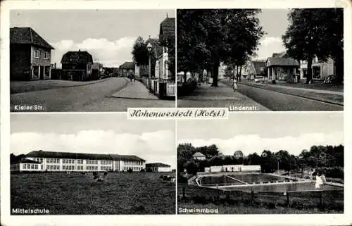 Ak Hohenwestedt in Holstein, Kieler Straße, Lindenstraße, Mittelschule, Schwimmbad