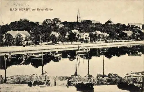 Ak Ostseebad Borby Eckernförde, Teilansicht, Hafen, Boote