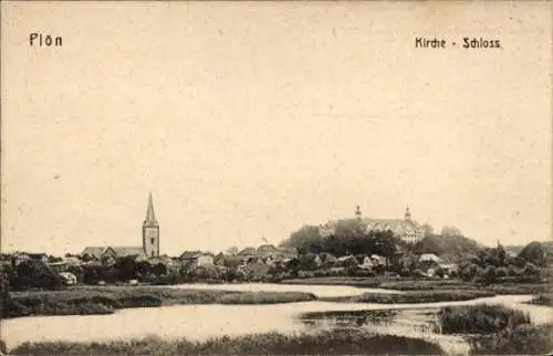 Ak Plön am See Holstein, Kirche, Schloss