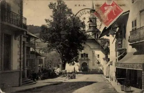 Ak Saint Gervais les Bains Haute Savoie, Straßenansicht, Kirche