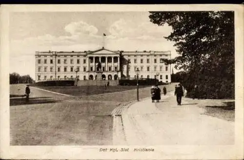 Ak Christiania Oslo Norwegen, Det koninklijke Slot, Promenade am Schloss