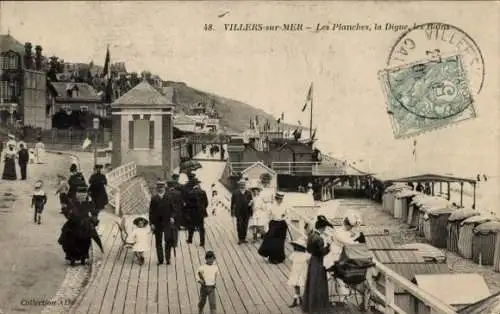 Ak Villers sur Mer Calvados, Les Planches, la Digue, les Bains