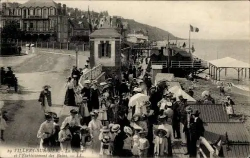 Ak Villers sur Mer Calvados, La Digue, l'Etablissement des Bains