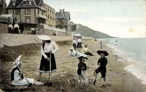 Ak Villers sur Mer Calvados, Plage, Frauen im Kleid, Kinder