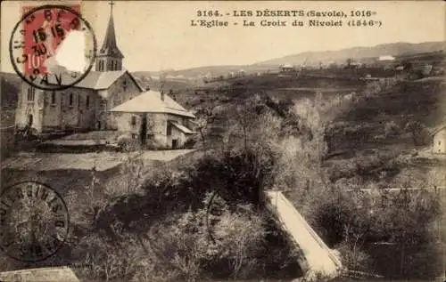 Ak Les Charmettes Les Déserts Savoie, Kirche, La Croix du Nivolet