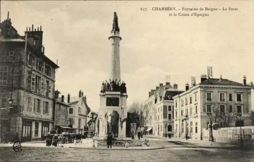 Ak Chambery Savoie, Fontaine de Boigne, La Poste et la Caisse d'Espargne