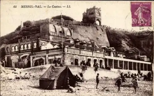 Ak Mesnil Val Seine Maritime, Kasino, Strand, Zelt