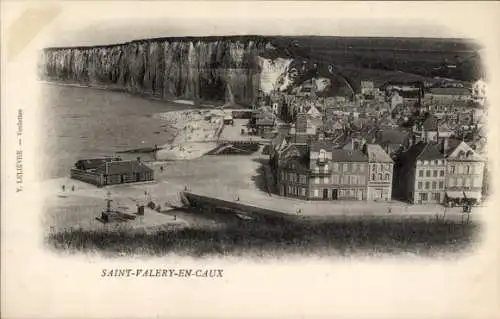 Ak Saint Valery en Caux Seine Maritime, Plage, Falaises d'Amont