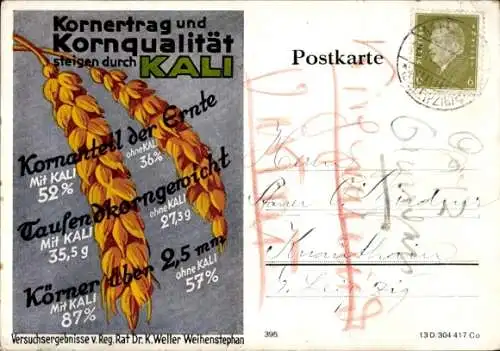 Künstler Ak Getreide, Reklame, Ertragssteigerung durch Kali Dünger