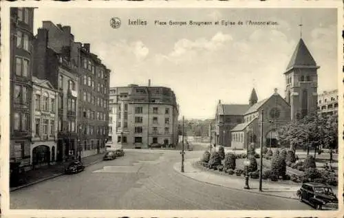 Ak Ixelles Elsene Brüssel Brüssel Belgien, Place Georges Brugmann und Kirche