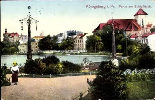 Ak Kaliningrad Königsberg Ostpreußen, Partie am Schlossteich