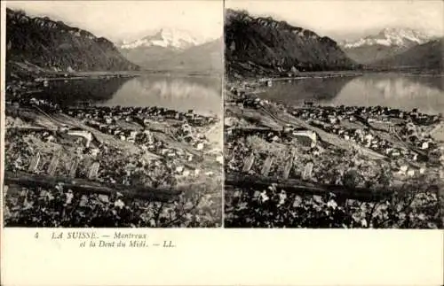 Stereo Ak Montreux Kanton Waadt Schweiz, Panorama, Dent du Midi