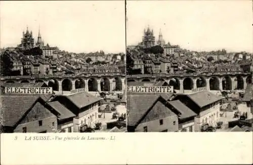 Stereo Ak Lausanne Kt. Waadt Schweiz, Gesamtansicht, Viadukt