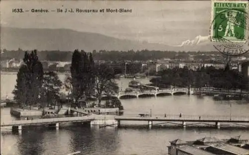 Ak Genf Genf Schweiz, Ile Rousseau, Mont Blanc