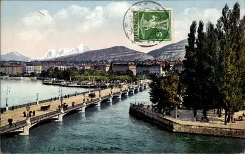 Ak Genève Genf Schweiz, Teilansicht, Brücke, Mont Blanc