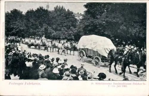 Ak Zwickau in Sachsen, 19. Mitteldeutsches Bundesschießen 1901, Festzug, Festwagen Fuhrherren