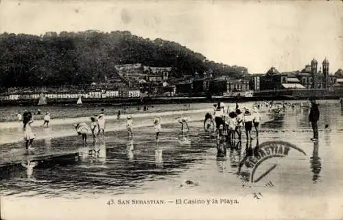 Ak Donostia San Sebastián Baskenland, das Casino und der Strand