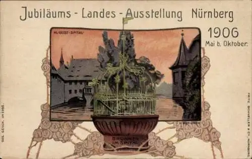 Künstler Litho Nürnberg in Mittelfranken Bayern, Jubiläums Landes-Ausstellung 1906, Hl.Geist Spital