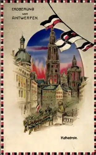 Halt gegen das Licht Litho Antwerpen Anvers Flandern, Kathedrale, Deutsche Truppen, I. WK