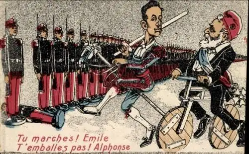 Ak König Alfons XIII. von Spanien, Emile Loubet, Karikatur