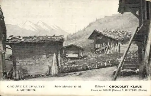 Ak Mürren Kanton Bern Schweiz, Groupe de Chalets, Chocolat Klaus