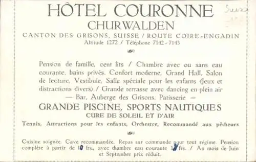 Ak Egga Churwalden Arosa Kt. Graubünden, Hotel Couronne