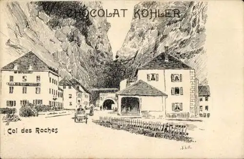 Künstler Ak Kanton Neuenburg Neuchatel, Le Col des Roches, Chocolat Kohler