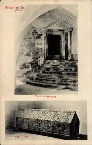 Ak Millstatt am See Kärnten, Portal im Kreuzgang, Waffentruhe