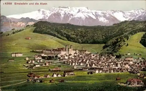 Ak Einsiedeln Kanton Schwyz Schweiz, Kloster Einsiedeln, Ortspanorama, Alpen