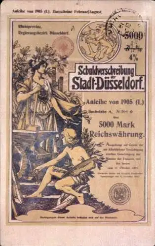 Ak Düsseldorf am Rhein, Schuldverschreibung, Anleihe 1905