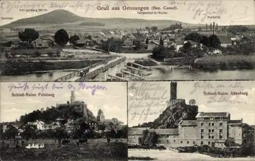 Ak Gensungen Felsberg in Hessen, Molkerei, Schloss Ruine Altenburg, Kurpension Dr. Nicolai