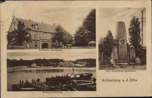 Ak Artlenburg an der Elbe, Draacks Gasthaus, Dampferstation, von Spörcken Denkmal