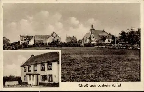 Ak Losheim Hellenthal in der Eifel, Teilansicht, Gasthaus Johann Balter