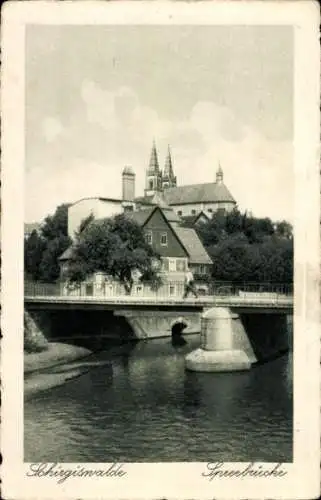 Ak Schirgiswalde in der Lausitz, Spreebrücke, Kirche