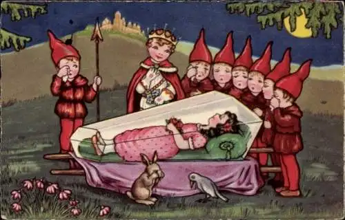 Künstler Ak Boriss, Margret, Sneeuwwitje, Schneewittchen im Sarg