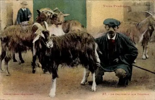 Ak Pyrenees, Französische Tracht, Bauer, Ziegen