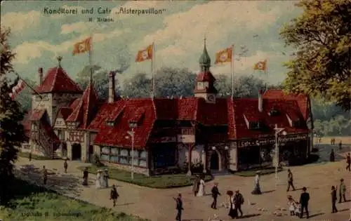 Ak Hamburg, 16. Deutsches Bundesschießen 1909,  Konditorei Café Alsterpavillon, H. Heinze