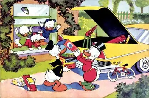 Ak Walt Disney, Donald Duck, Dagobert Duck, Tick, Trick, Track