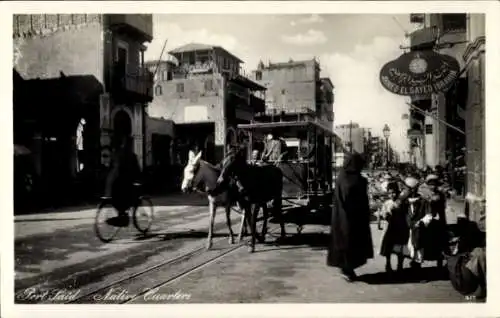 Ak Port Said Ägypten, Straße, Passanten, Straßenbahn