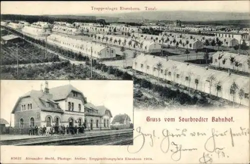 Ak Sourbrodt Weismes Wallonien Lüttich, Bahnhof, Gleisseite, Truppenlager Elsenborn