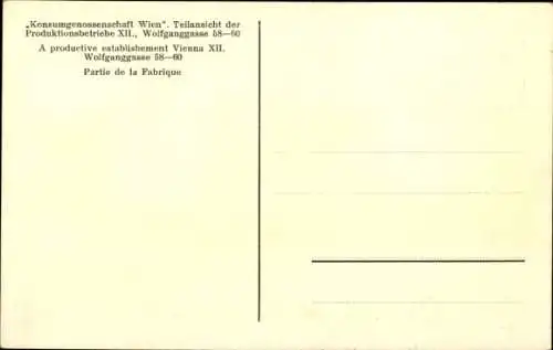 Ak Wien 12. Meidling Österreich, Konsumgenossenschaft Wien, Produktionsbetrieb Wolfganggasse