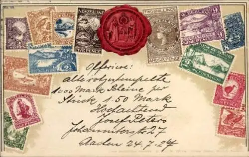 Briefmarken Ak Neuseeland, Siegel