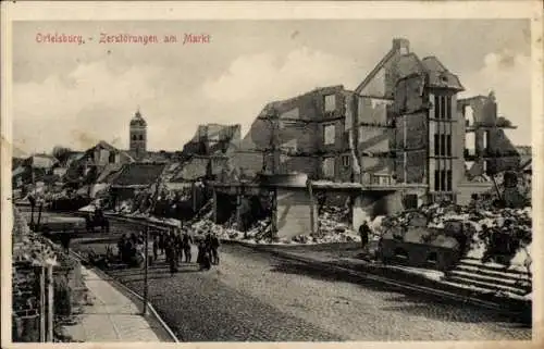 Ak Szczytno Ortelsburg Ostpreußen, Zerstörungen, Markt, I. WK