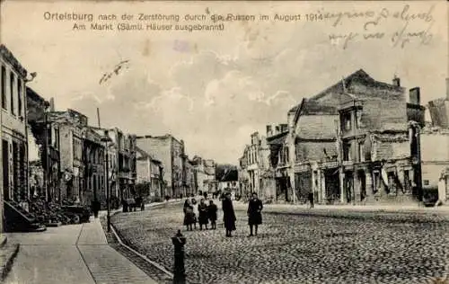 Ak Szczytno Ortelsburg Ostpreußen, Zerstörungen, Markt, I. WK